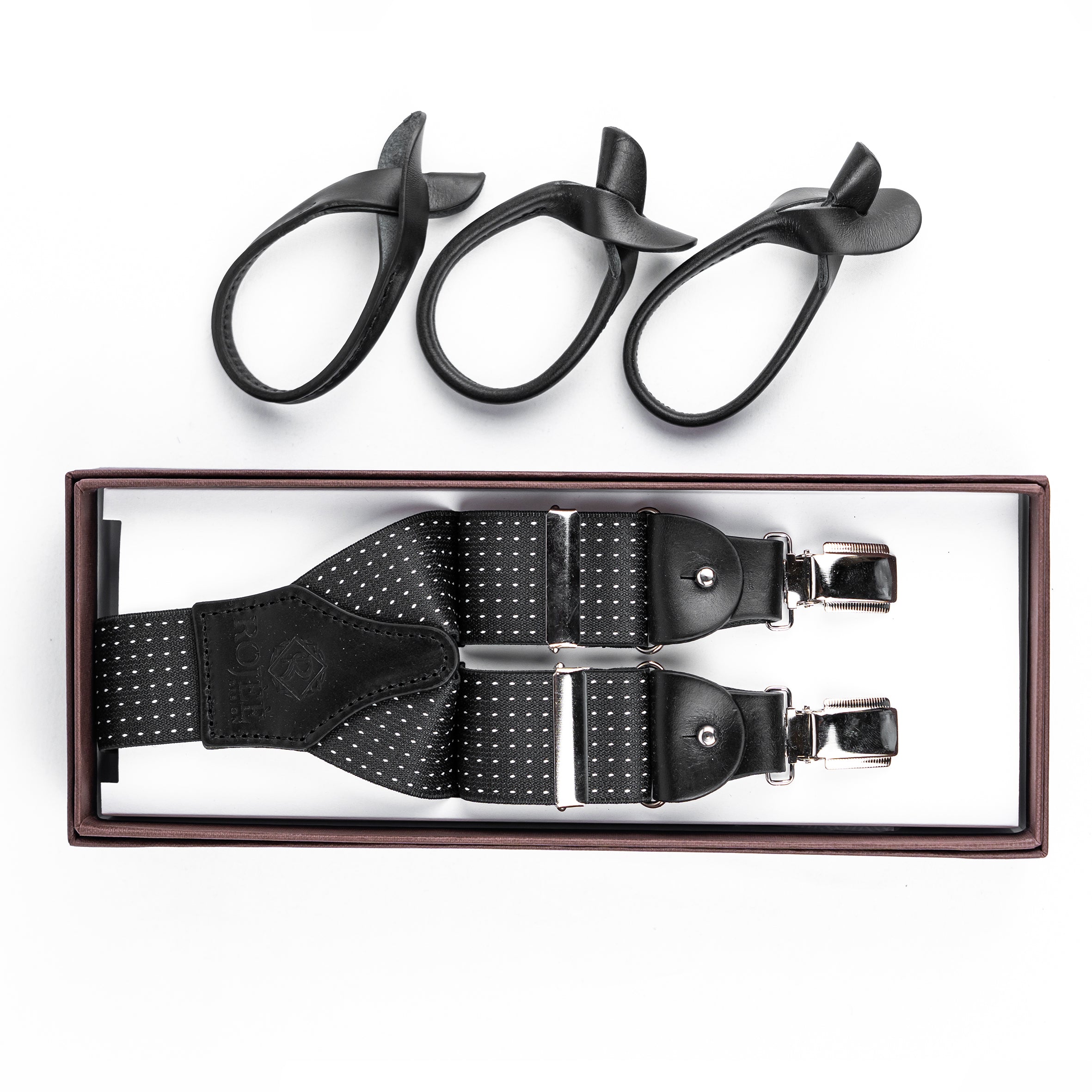 Hosenträger von Rojèè Design – Made in Italy Schwarz Punkte