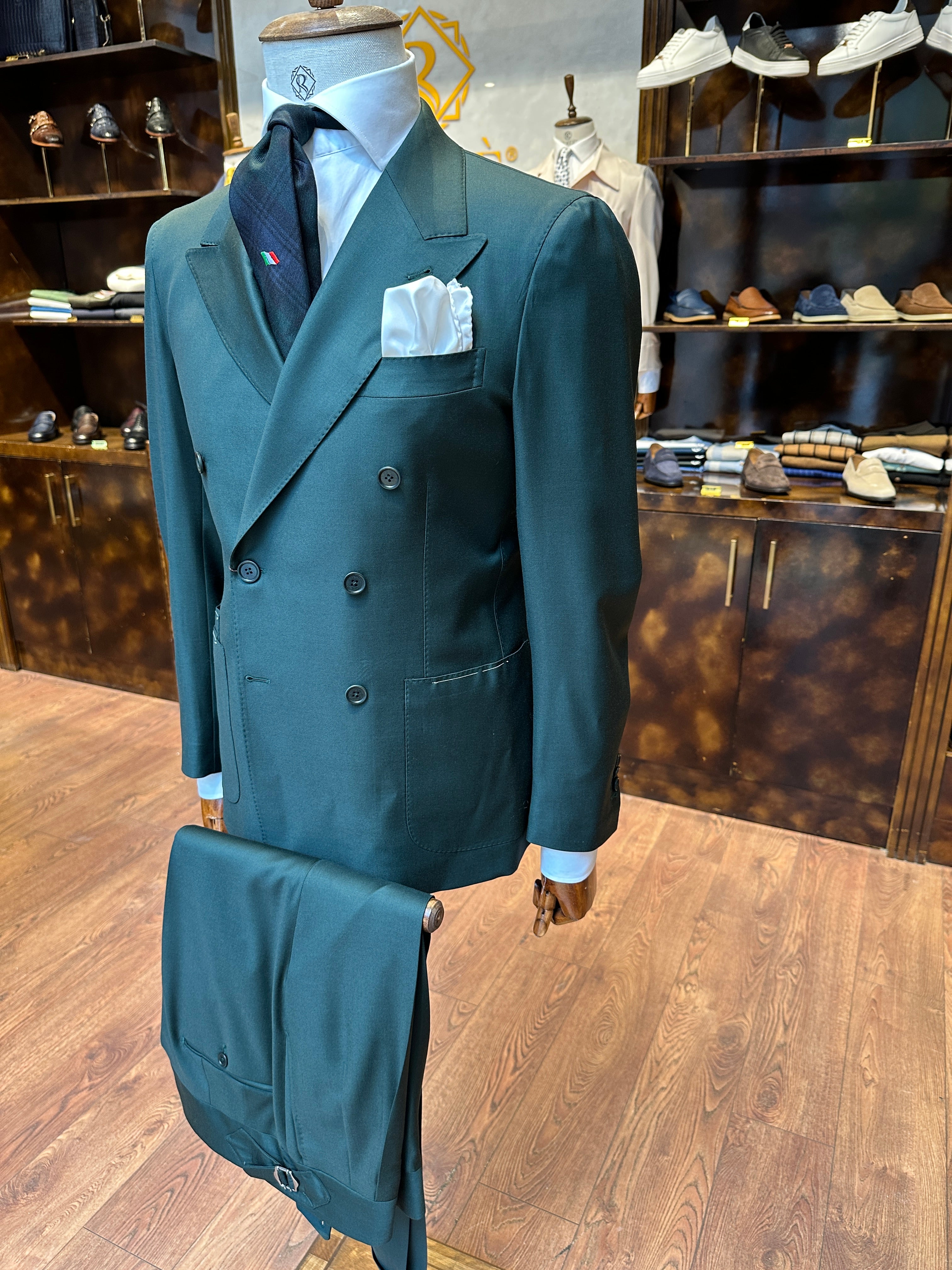 Double-breasted suit green