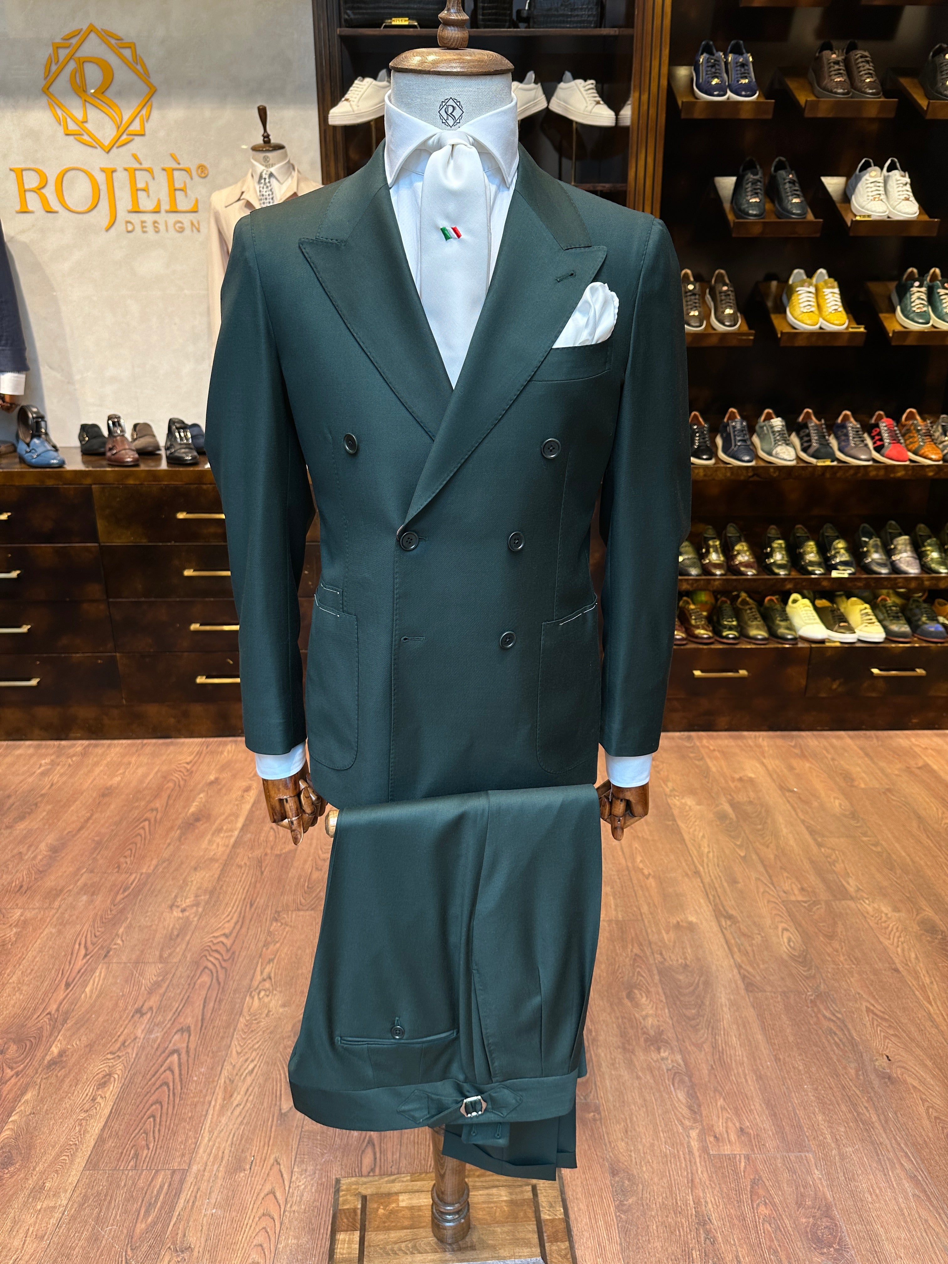 Double-breasted suit green