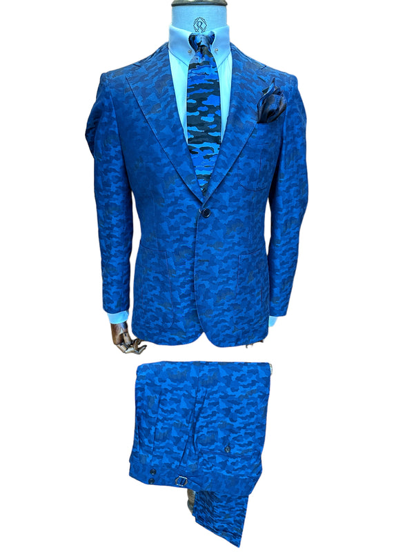 Anzug Einreiher Camouflage Blau