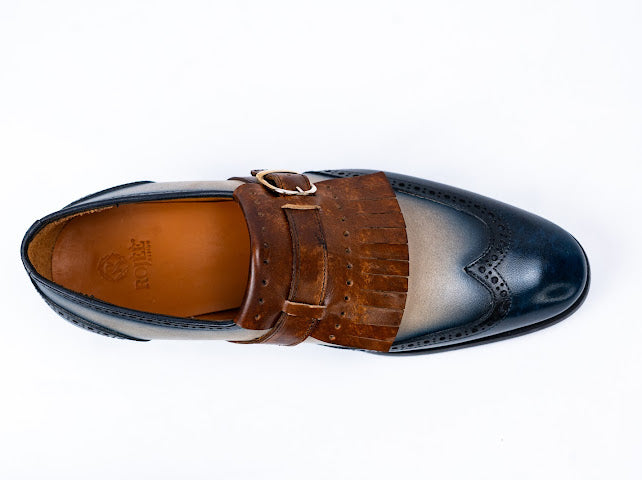 Firenze Slipper mit Fransen Blau Braun Beige
