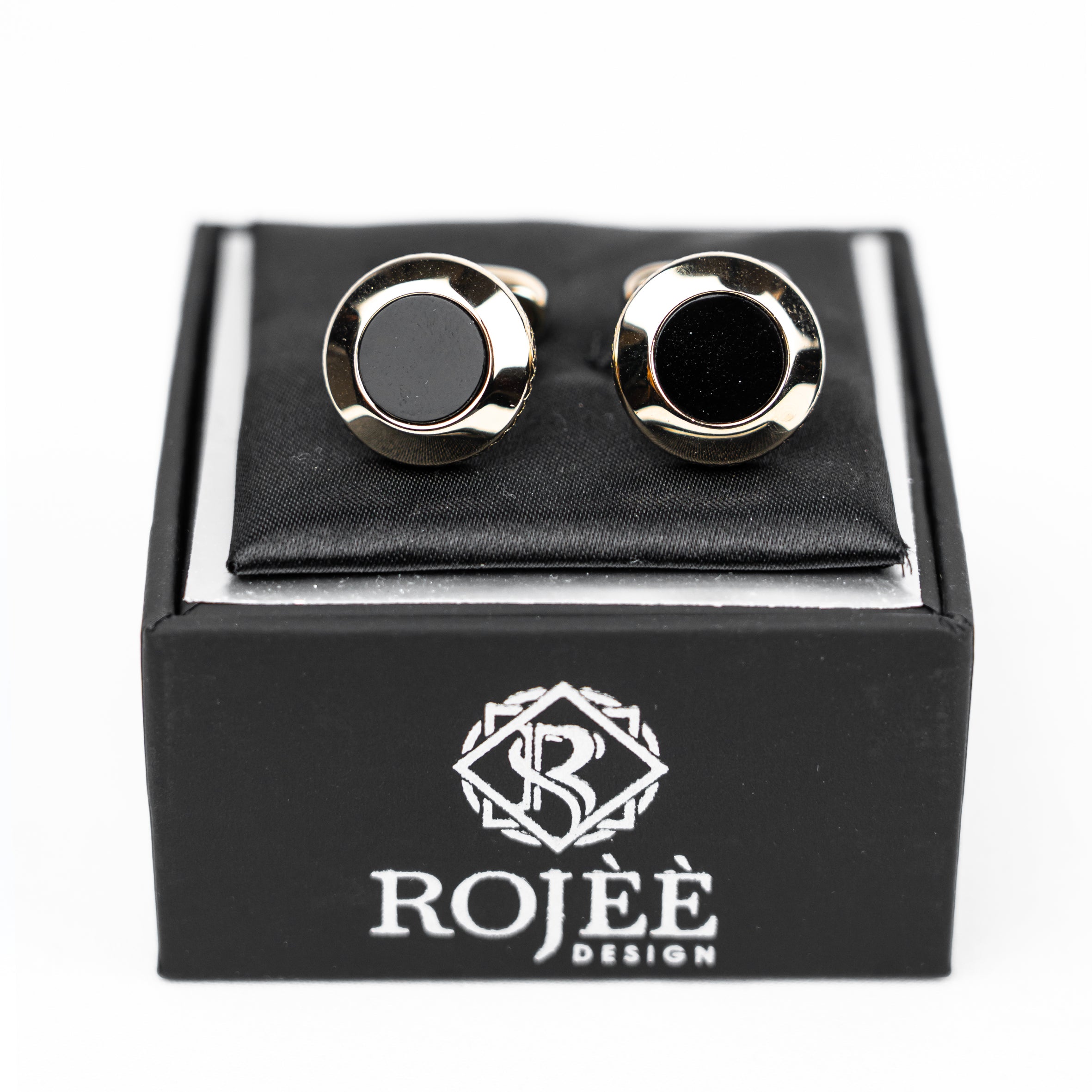 Manschettenknöpfe Herren Rund Schwarz/Silber Handmade in Italy