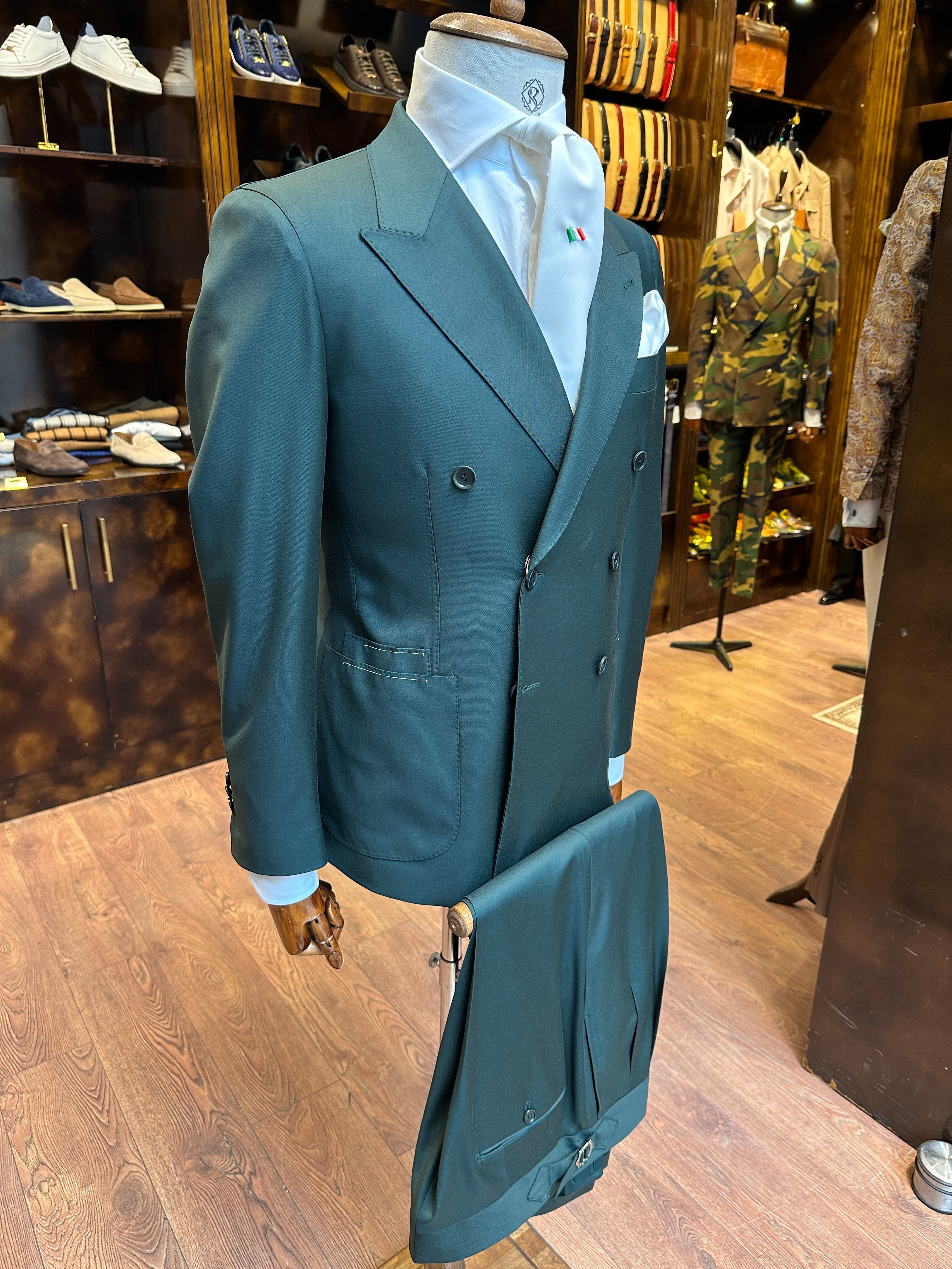 Double-breasted suit green