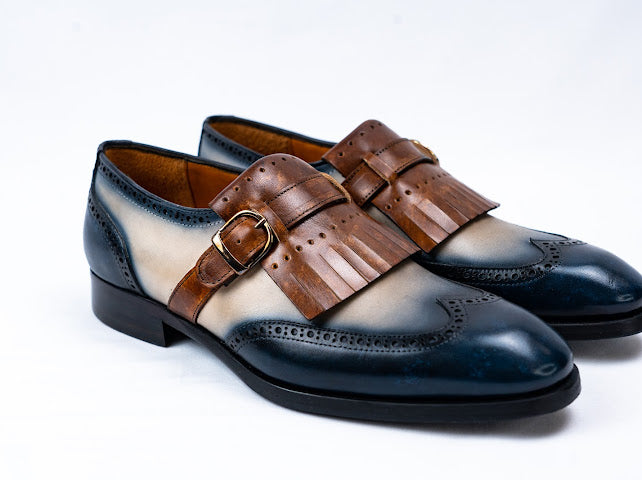 Firenze Slipper mit Fransen Blau Braun Beige