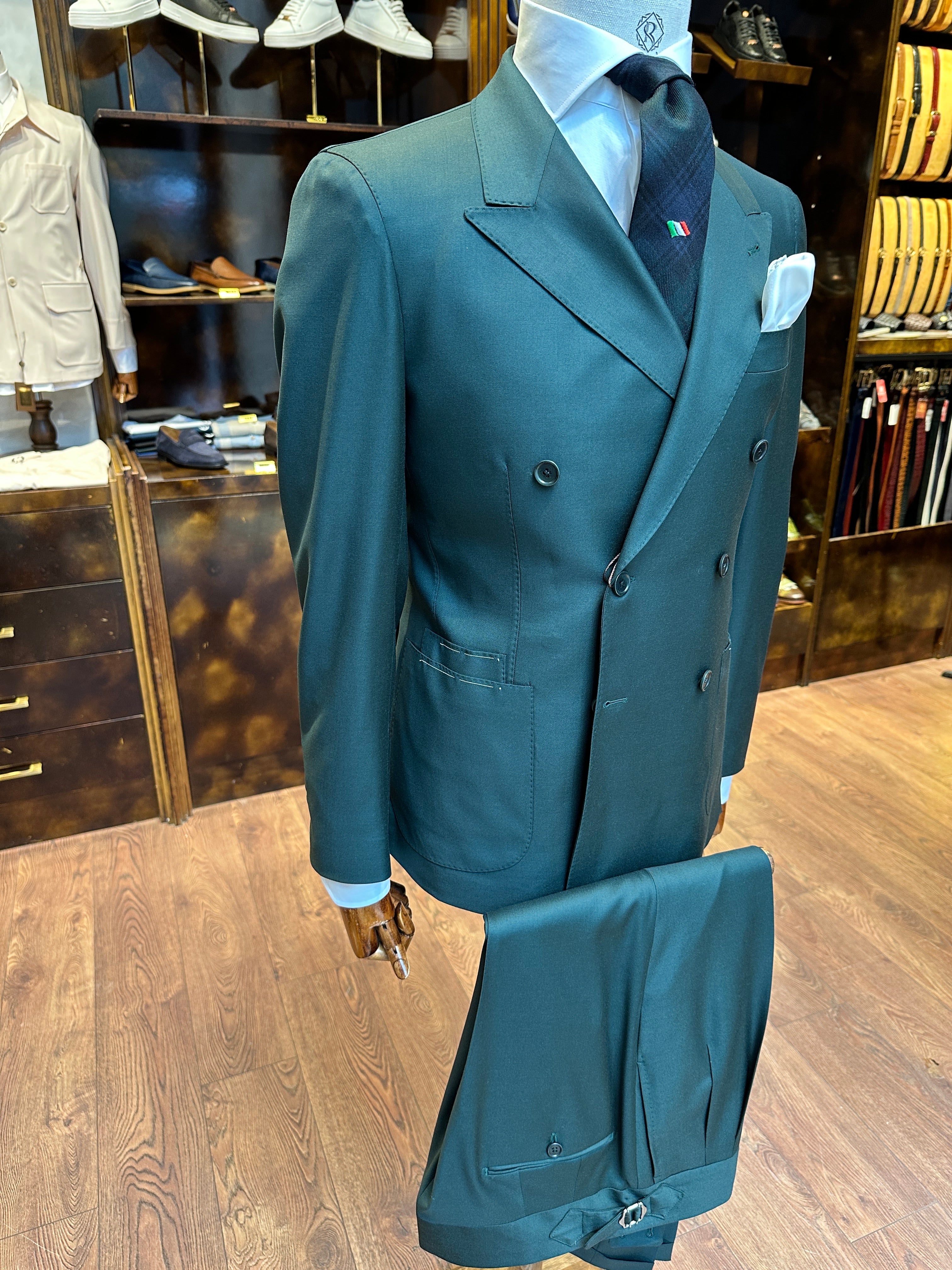 Double-breasted suit green