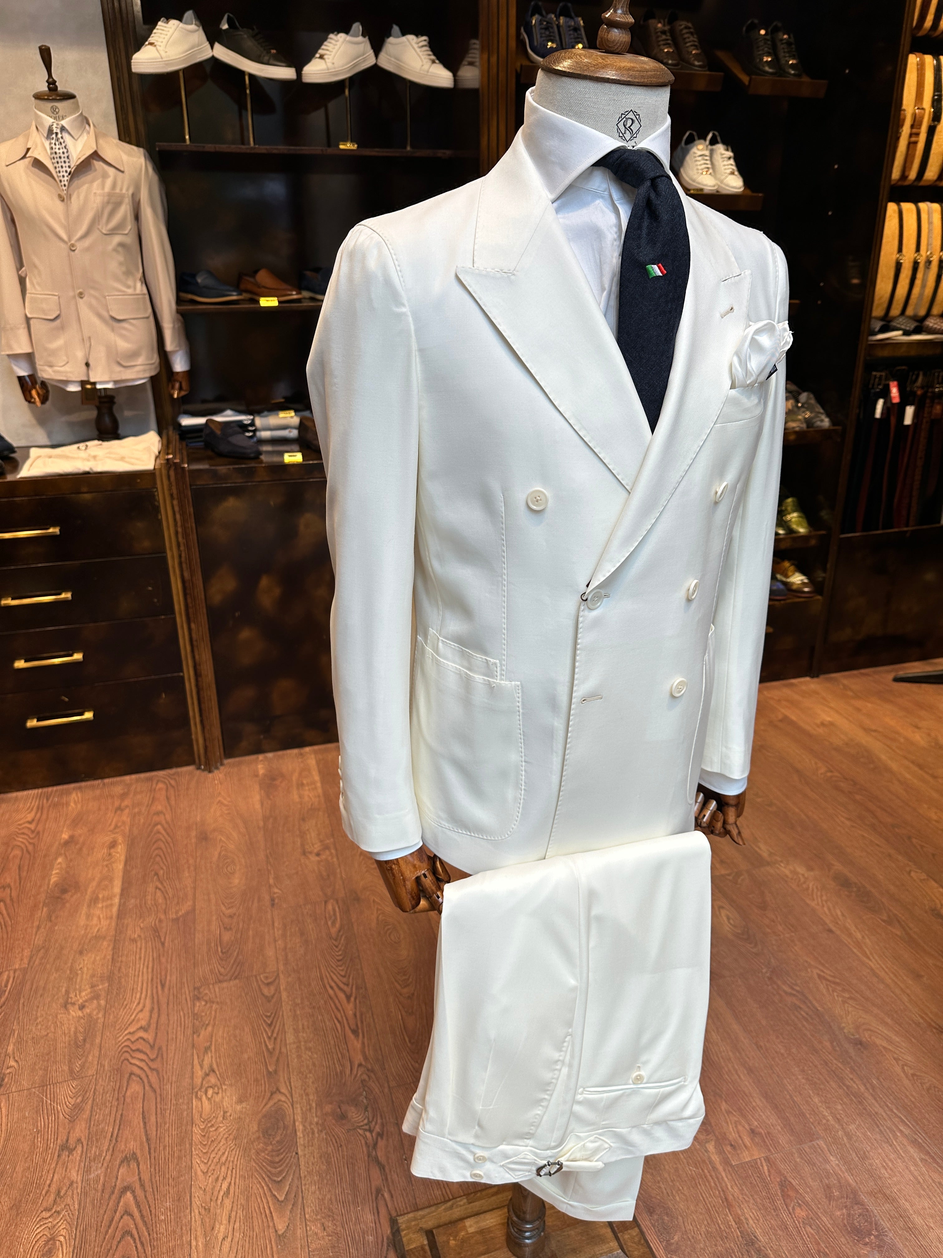 Double-breasted suit white