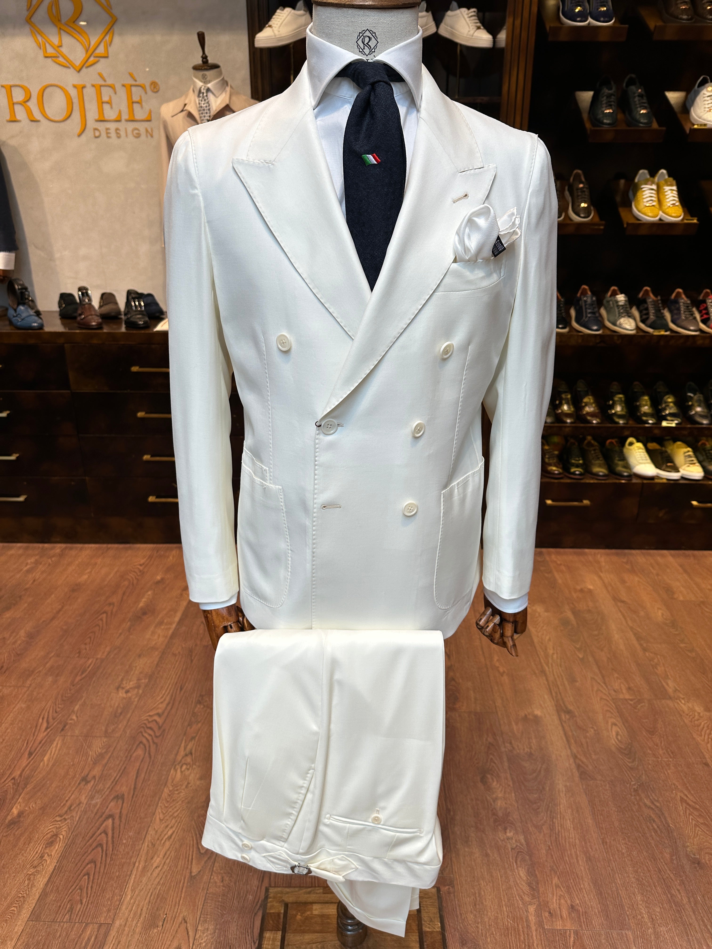 Double-breasted suit white