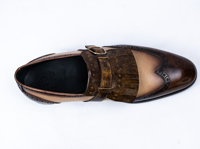 Firenze Slipper mit Fransen Olivgrün Braun Beige