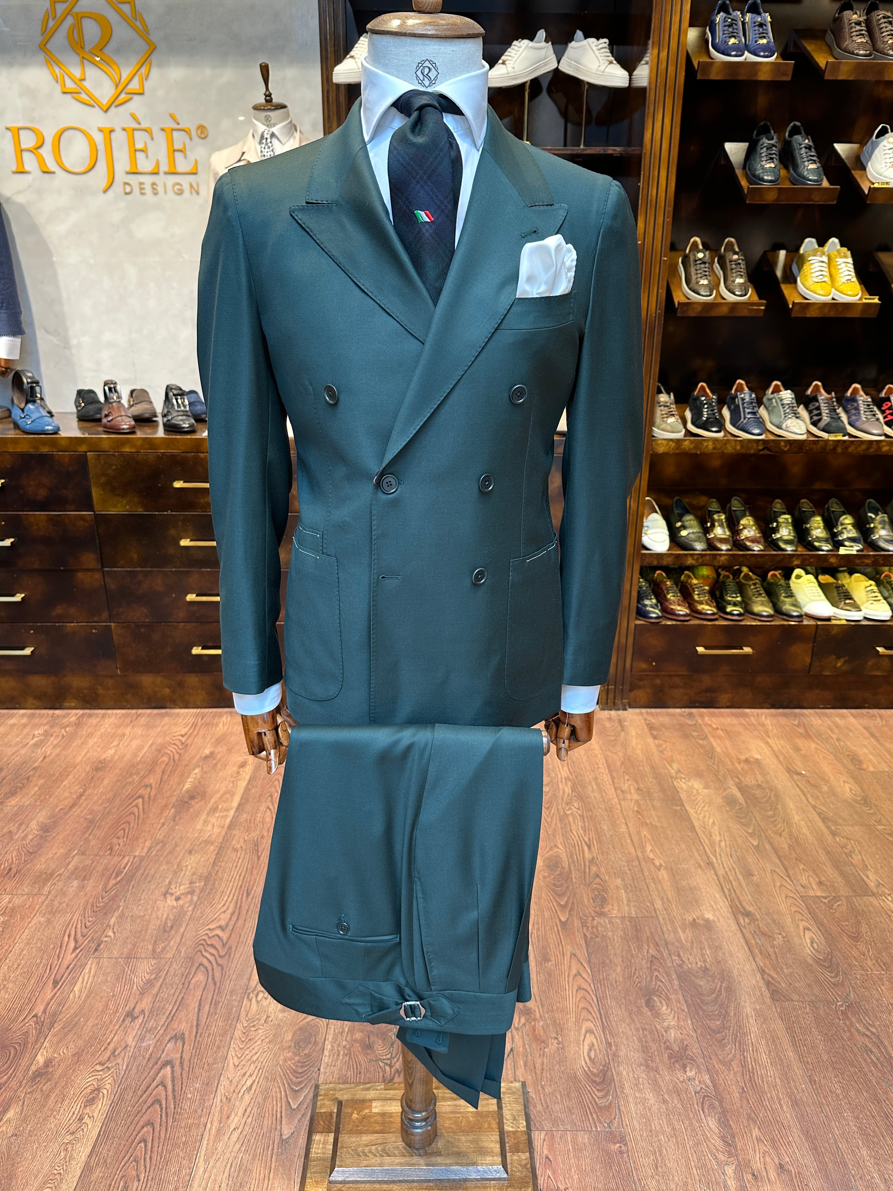 Double-breasted suit green