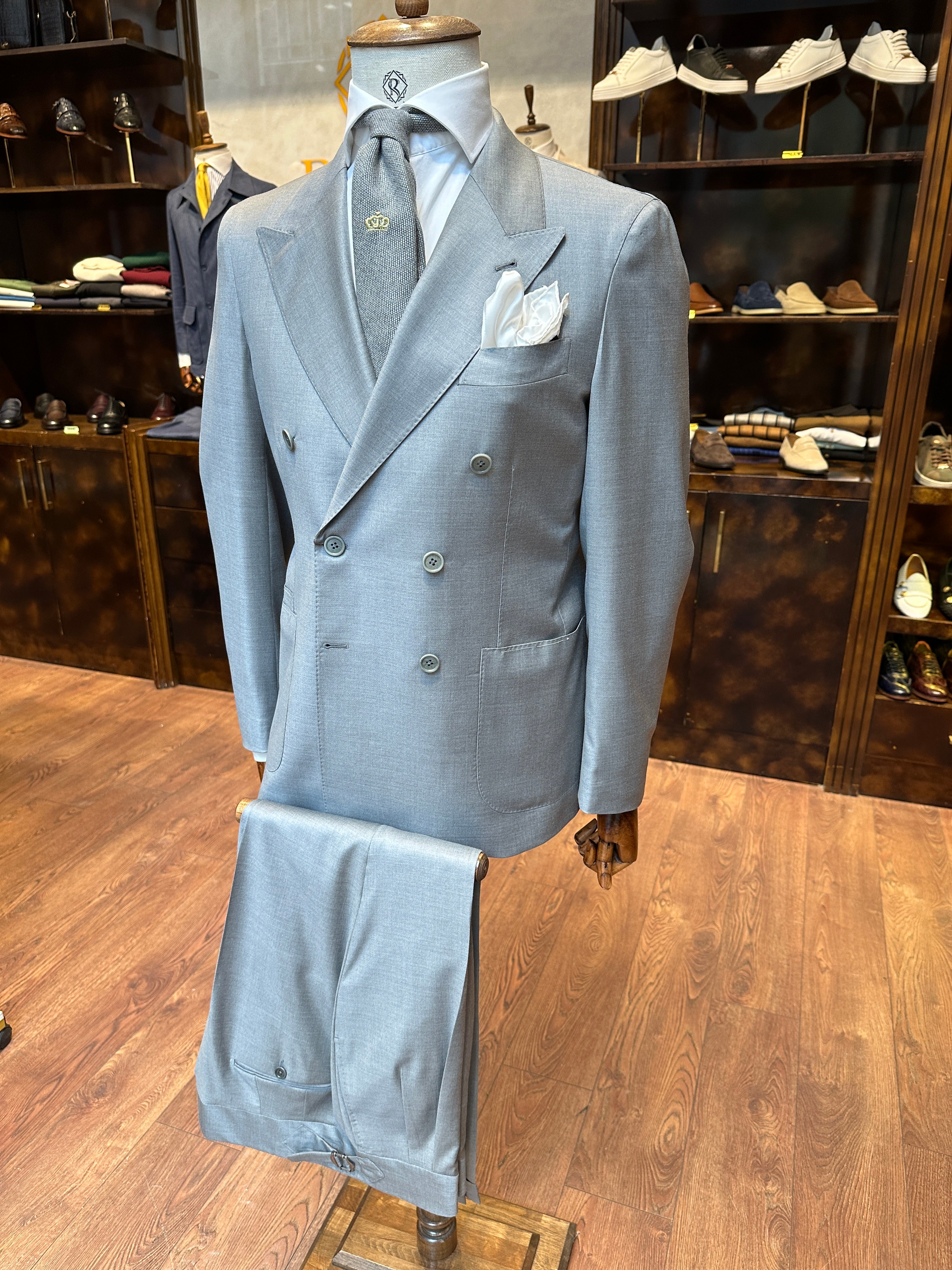 Double-breasted suit gray
