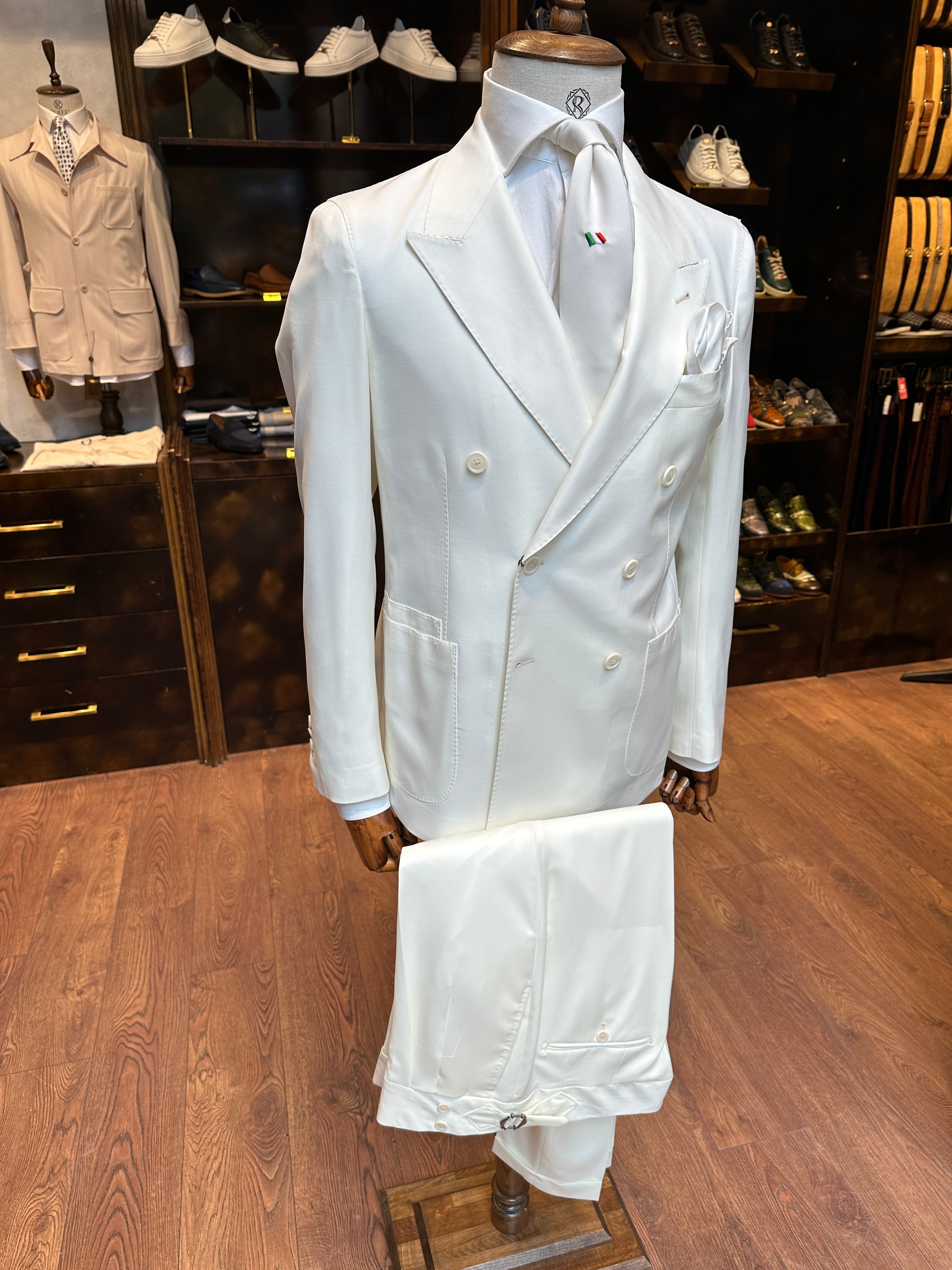 Double-breasted suit white