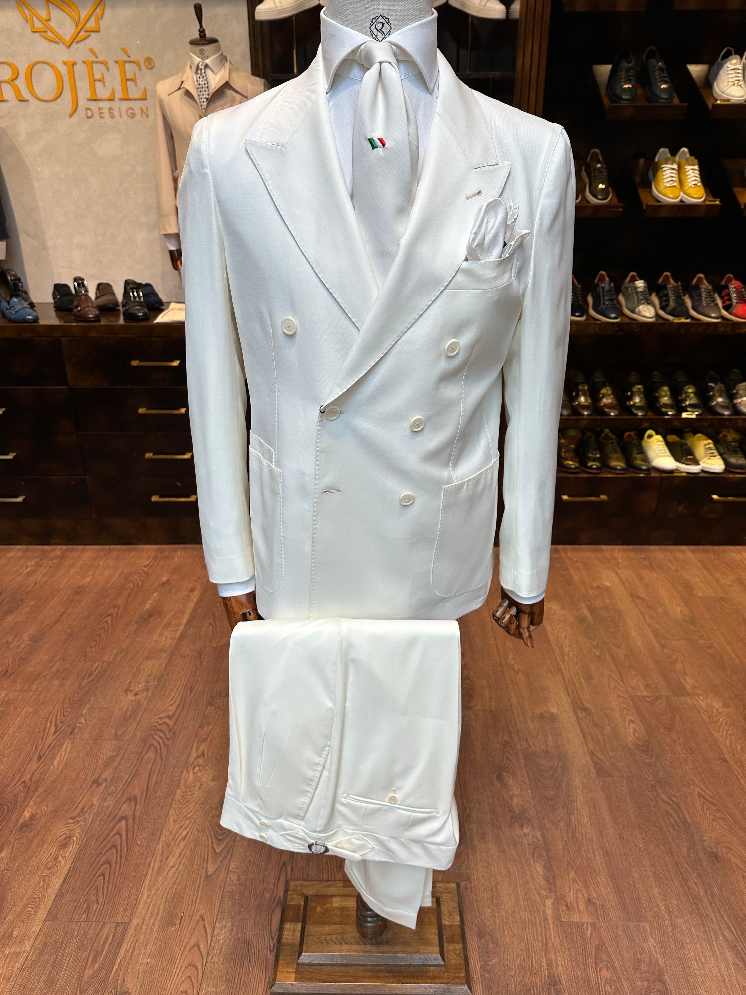 Double-breasted suit white
