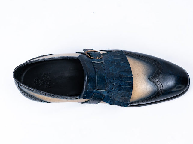 Firenze Slipper mit Fransen Blau Beige