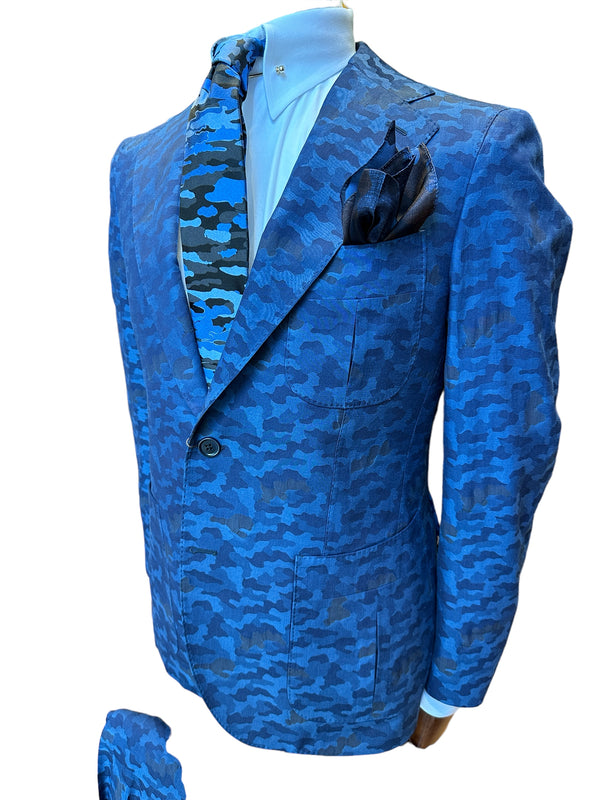 Anzug Einreiher Camouflage Blau