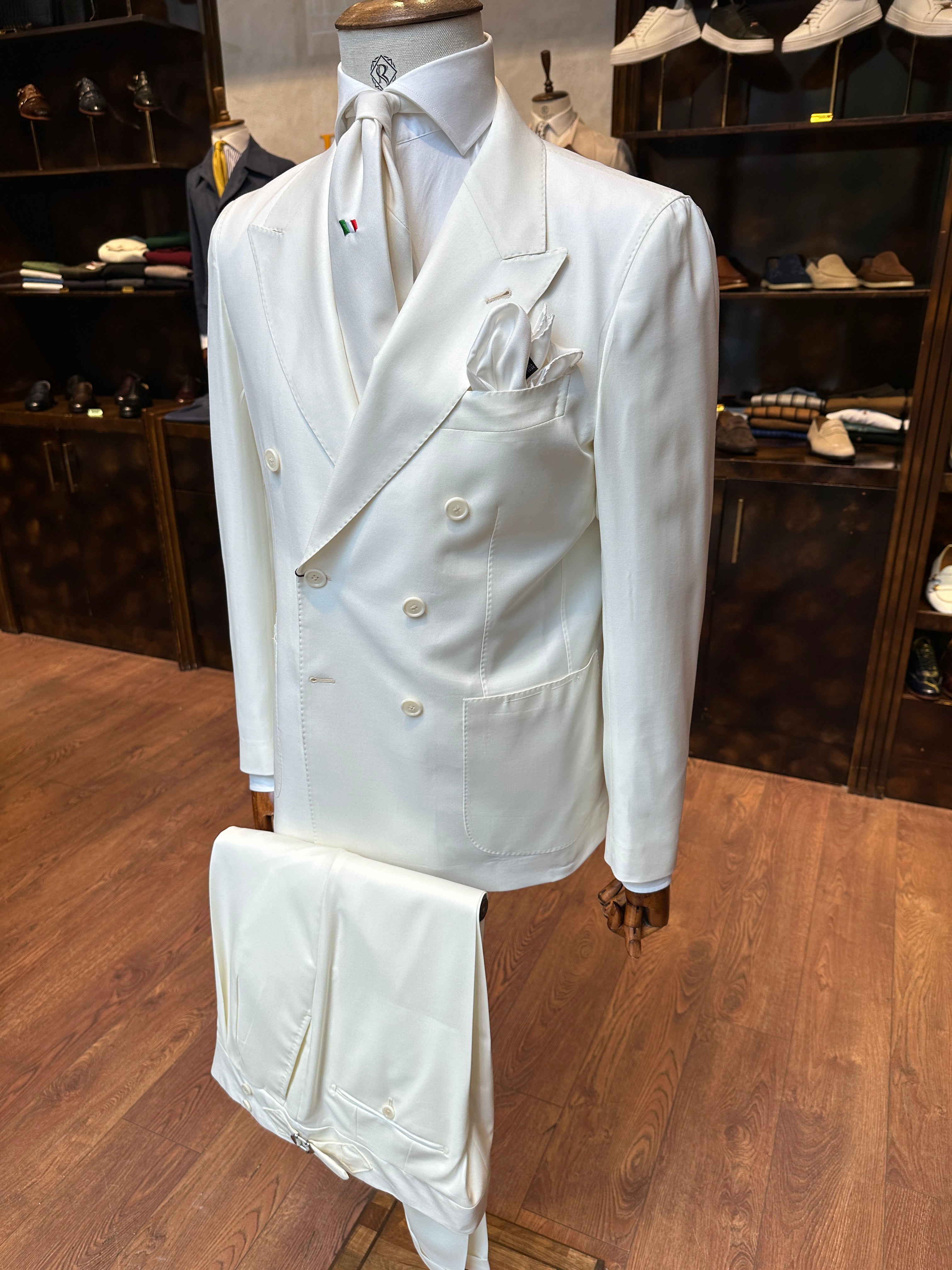 Double-breasted suit white