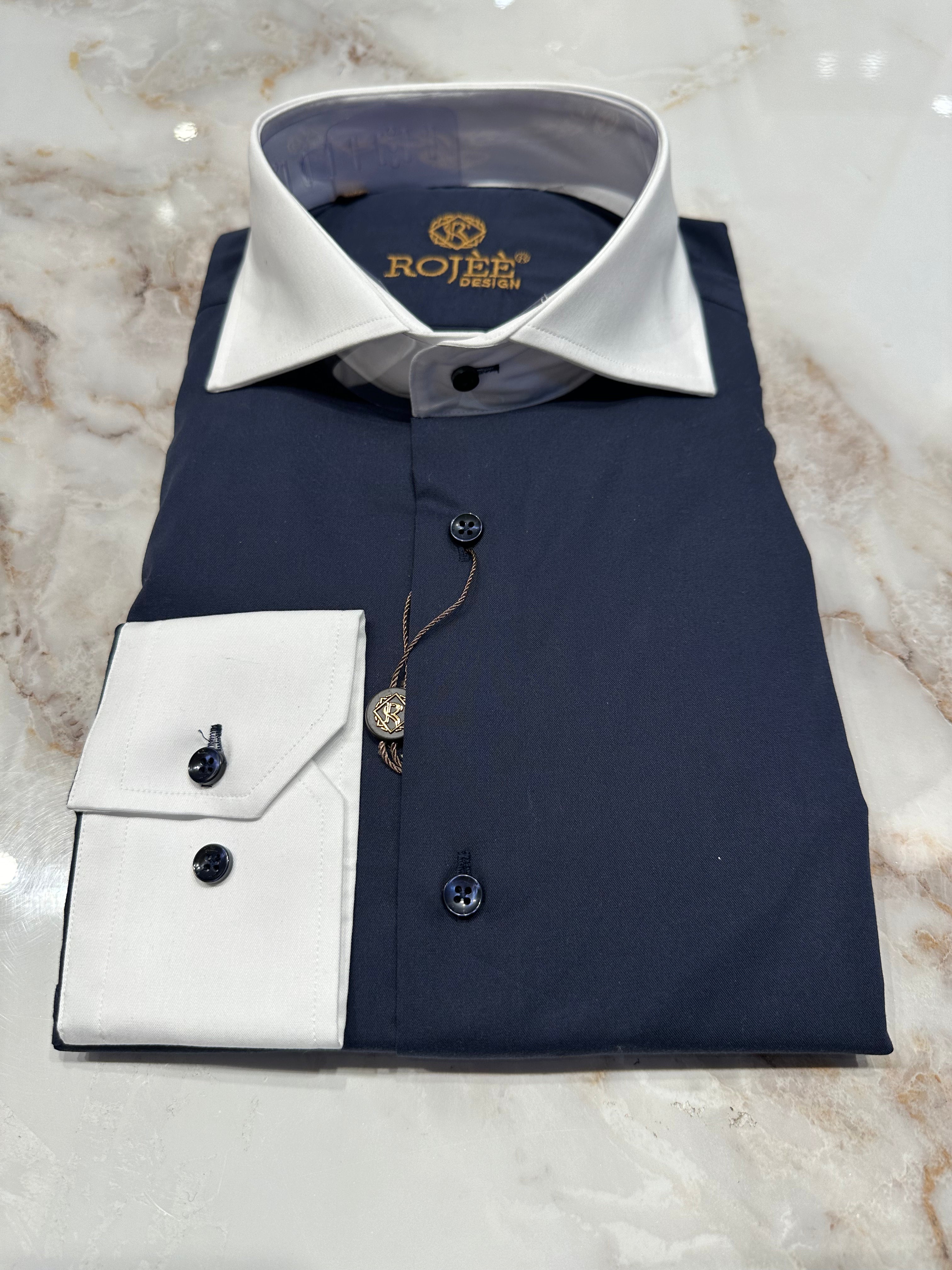 Dark blue shirt with white collar / shark / pointed collar