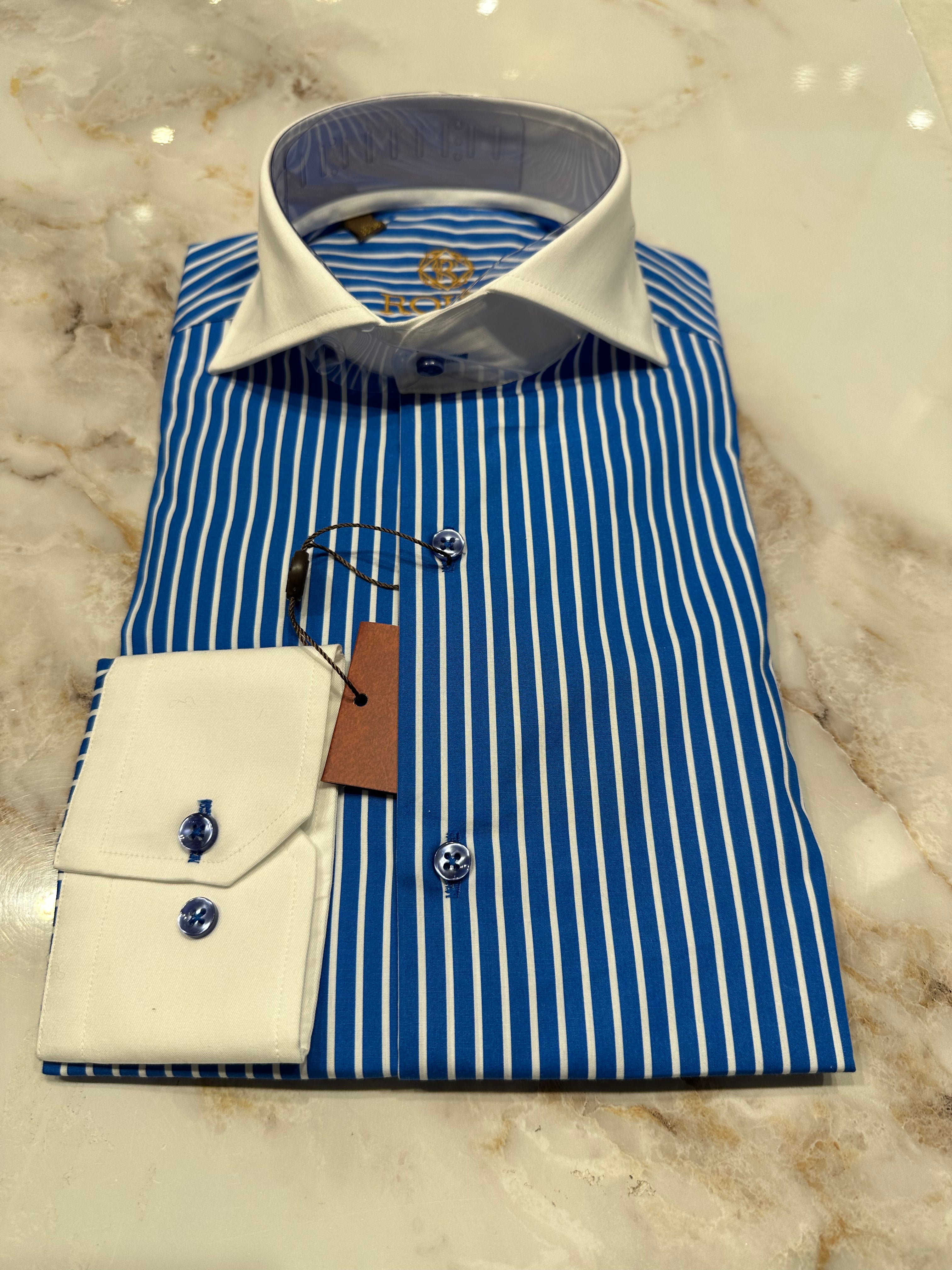 Medium Blue - White Striped Shirt / Shark / Point Collar