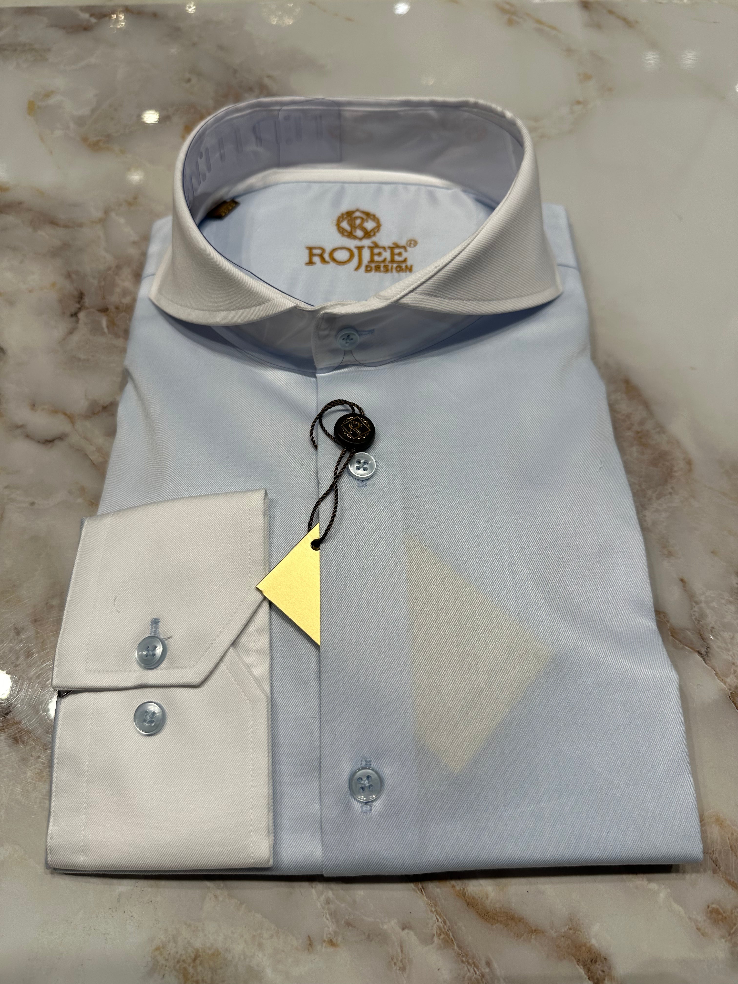 Light blue shirt with white collar Full shark / Shark / Round / Pointed collar