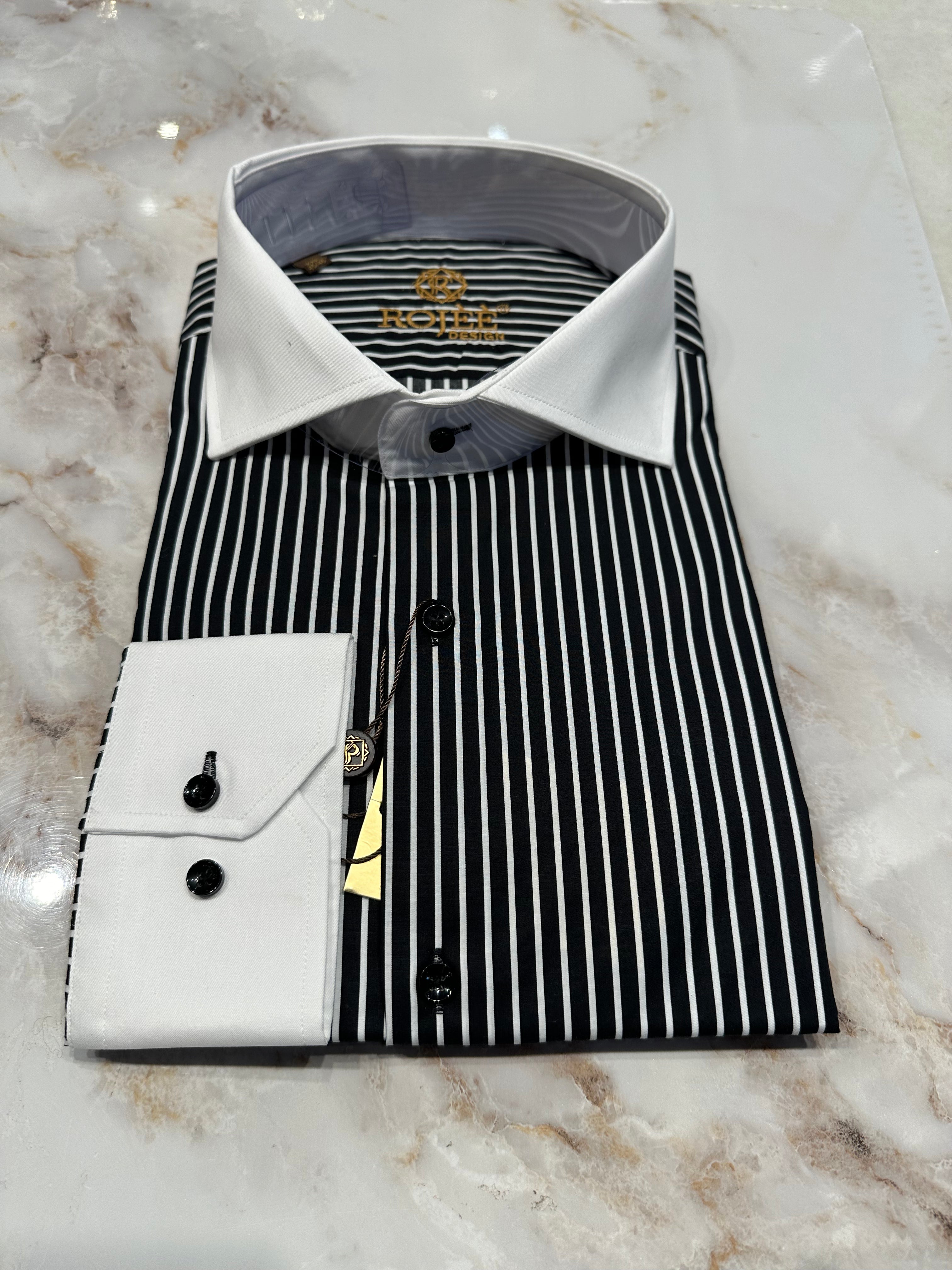 Black Striped Shirt / SHARK / POINTED COLLAR