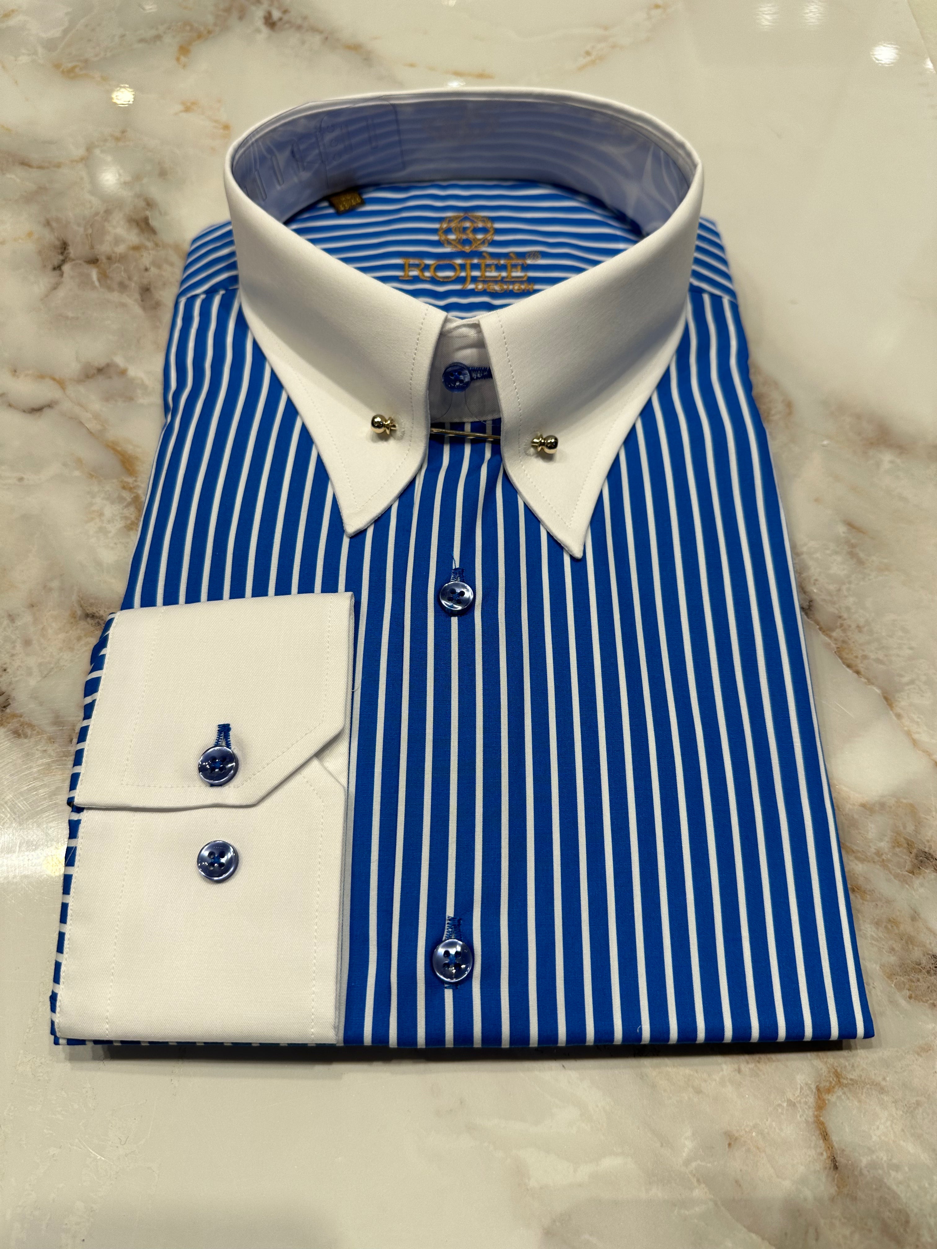 Medium Blue - White Striped Shirt / Shark / Point Collar