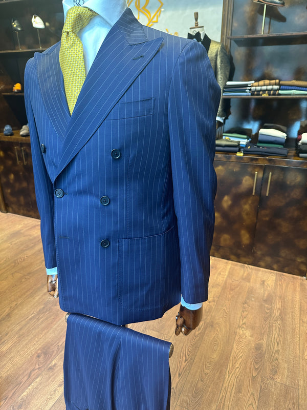 Suit Double Breasted Blue with Gray Pinstripes