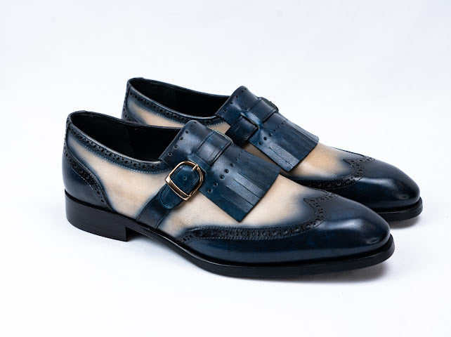 Firenze Slipper mit Fransen Blau Beige