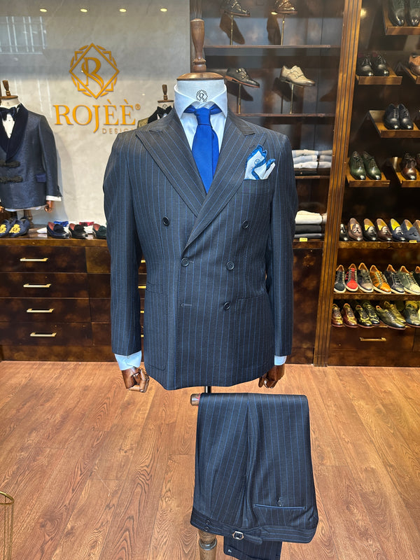 Suit Double Breasted Black Pinstripe