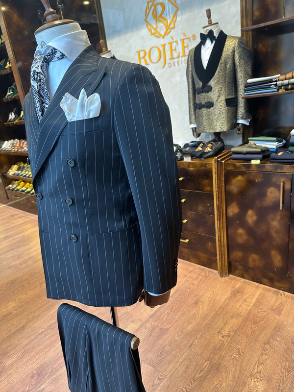 Suit Double Breasted Black Pinstripe