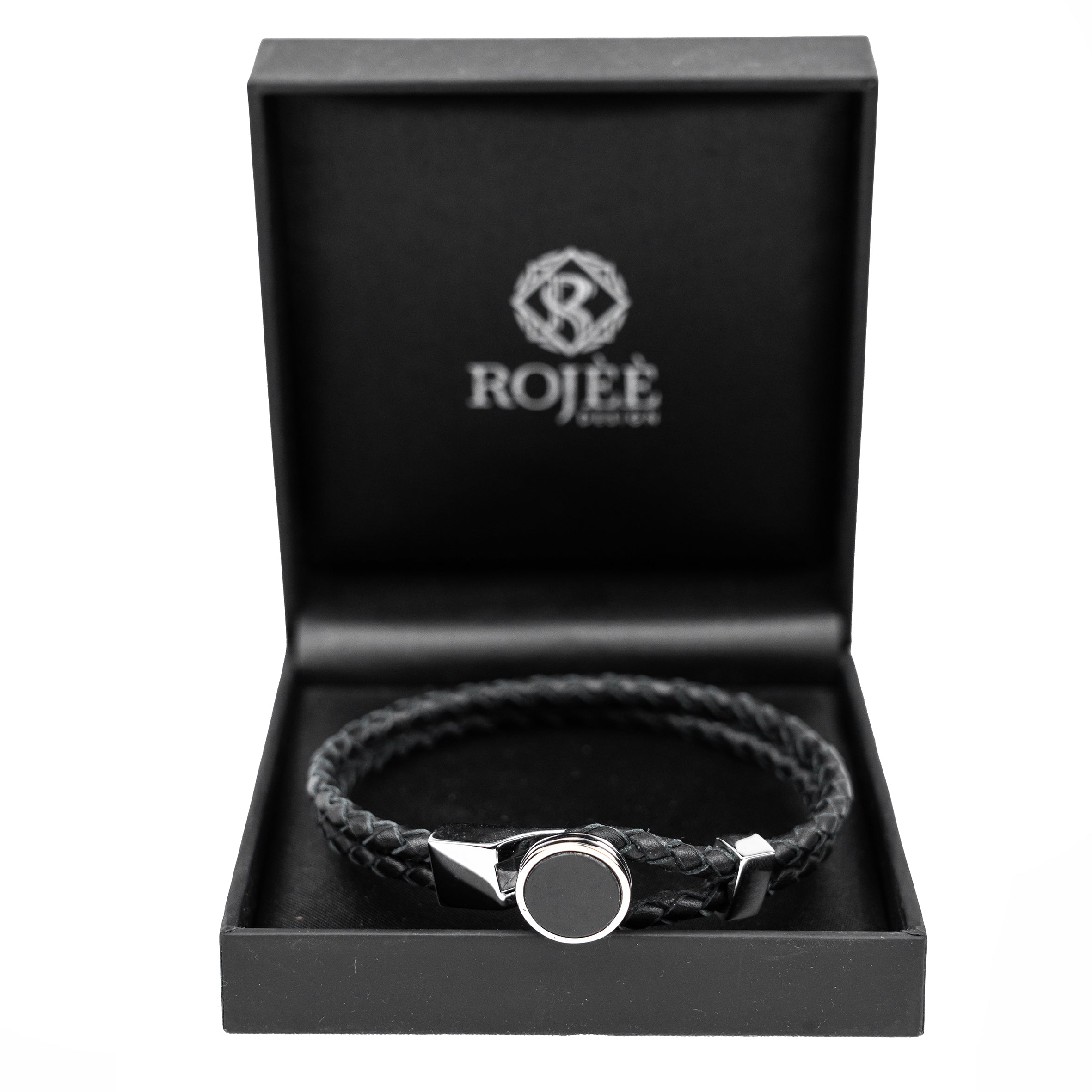 Herren Armband Schwarz mit silbernen Details Hand in Italy
