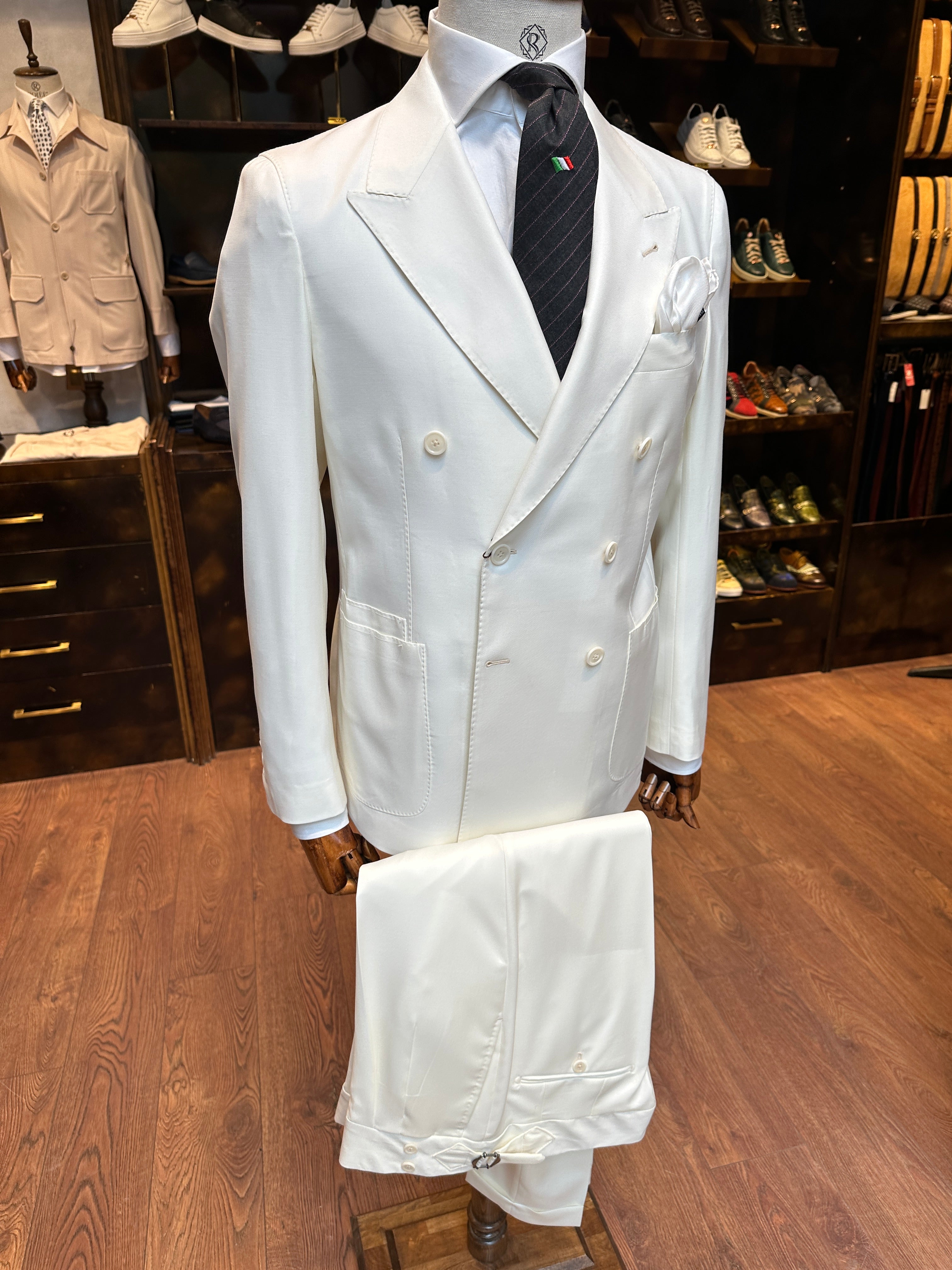 Double-breasted suit white
