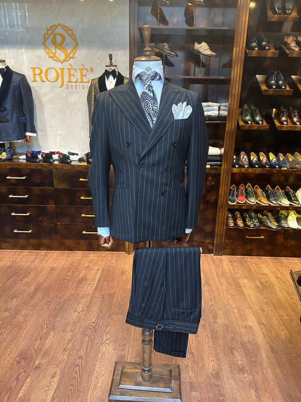 Suit Double Breasted Black Pinstripe