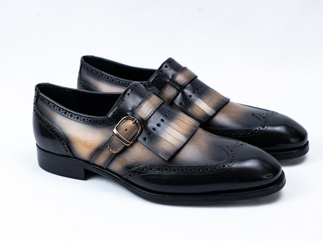 Firenze Slipper mit Fransen Schwarz Beige