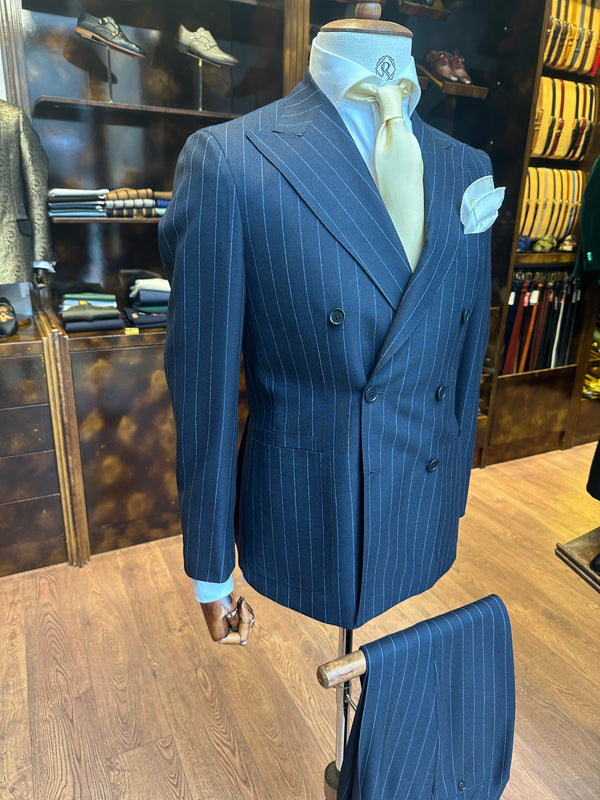 Suit double-breasted navy blue with blue pinstripes