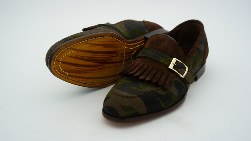 Camouflage Slipper mit Fransen