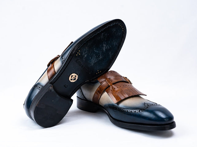 Firenze Slipper mit Fransen Blau Braun Beige