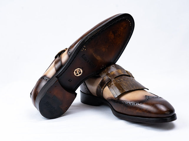 Firenze Slipper mit Fransen Olivgrün Braun Beige