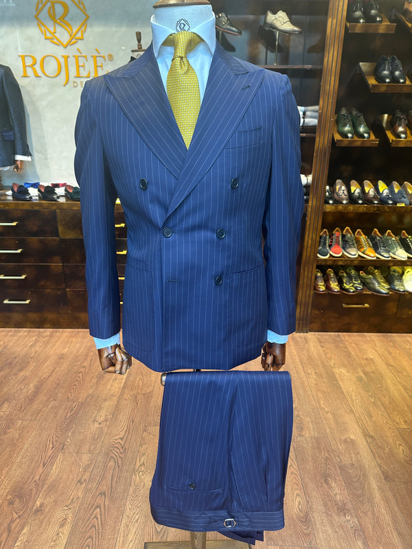 Suit Double Breasted Blue with Gray Pinstripes