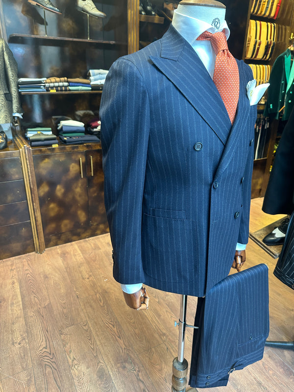 Suit Double Breasted Navy Blue with White Pinstripes