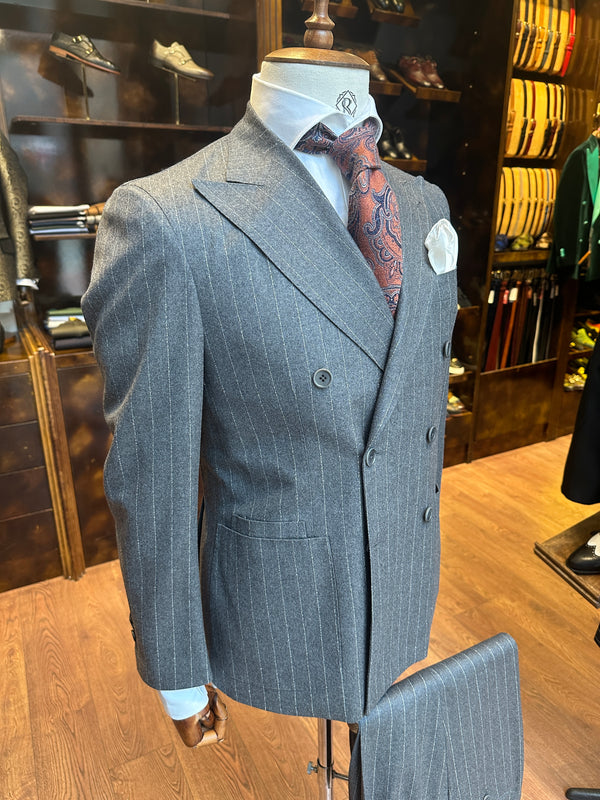 Suit Double Breasted Gray with White Pinstripes