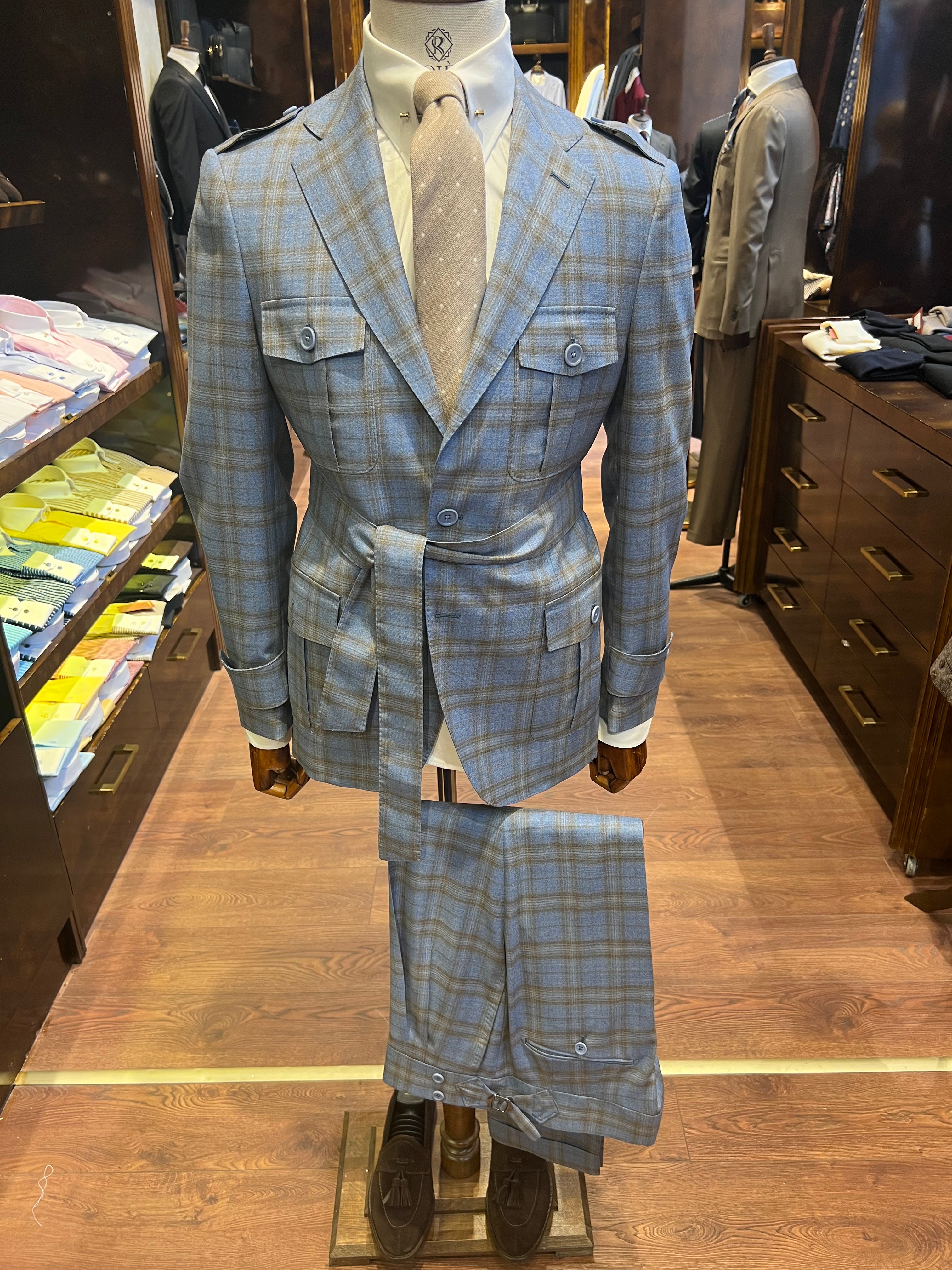 Safari Suit Blue Brown Checkered